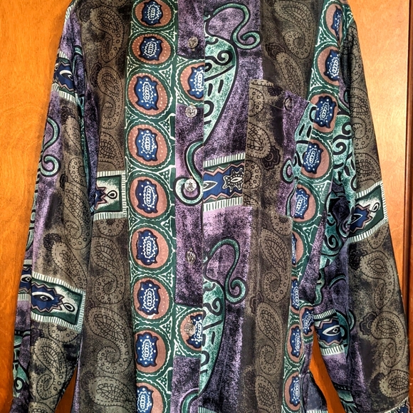 Vintage 90s unisex oversize abstract art silk blouse men's women's - Picture 2 of 6